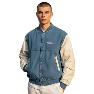 Vintage 90s Retro Denim Bomber  Jacket XL Pem Brand Canada Oilfield‎ Promo